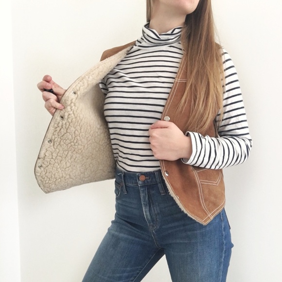 Vintage Jackets & Blazers - Vintage Leather Suede Vest with Sherpa Lining